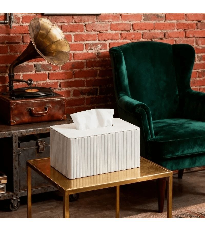 White Striped Tissue Storage Box Dust Proof Large Capacity Thick Durable - Image 5