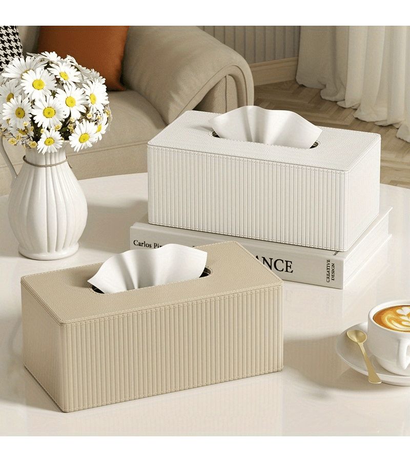 White Striped Tissue Storage Box Dust Proof Large Capacity Thick Durable - Image 2