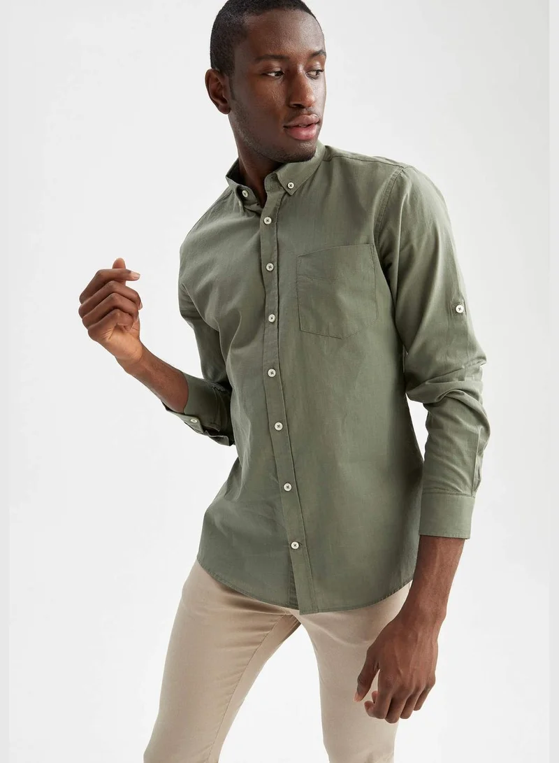 ديفاكتو Long Sleeve Slim Fit Polo Neck Shirt