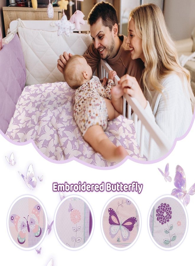 Wowelife Girl Crib Bedding Set, Butterfly Baby Girl Nursery Bedding Set, Premium Purple Baby Bedding Set, Baby Girl Cot Bed Set Include Quilted Comforter, Crib Skirt and Crib Sheet, Purple - Image 4
