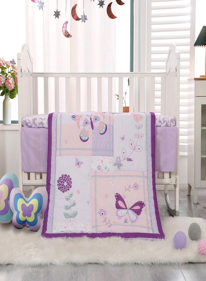 Wowelife Girl Crib Bedding Set, Butterfly Baby Girl Nursery Bedding Set, Premium Purple Baby Bedding Set, Baby Girl Cot Bed Set Include Quilted Comforter, Crib Skirt and Crib Sheet, Purple - Image 2