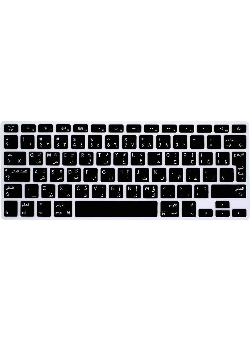 أمم غطاء لوحة مفاتيح عربي/إنجليزي لجهاز MacBook Air 13 وMacBook Pro 13/15/17 (2015 أو أقدم) وiMac بتخطيط المملكة المتحدة – واقي لوحة مفاتيح من السيليكون الأسود، رقيق للغاية، مقاوم للغبار والانسكابات - Image 1
