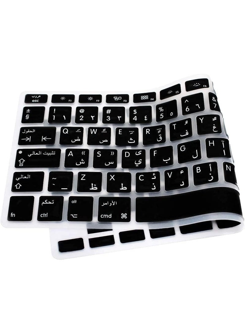 أمم غطاء لوحة مفاتيح عربي/إنجليزي لجهاز MacBook Air 13 وMacBook Pro 13/15/17 (2015 أو أقدم) وiMac بتخطيط المملكة المتحدة – واقي لوحة مفاتيح من السيليكون الأسود، رقيق للغاية، مقاوم للغبار والانسكابات - Image 3