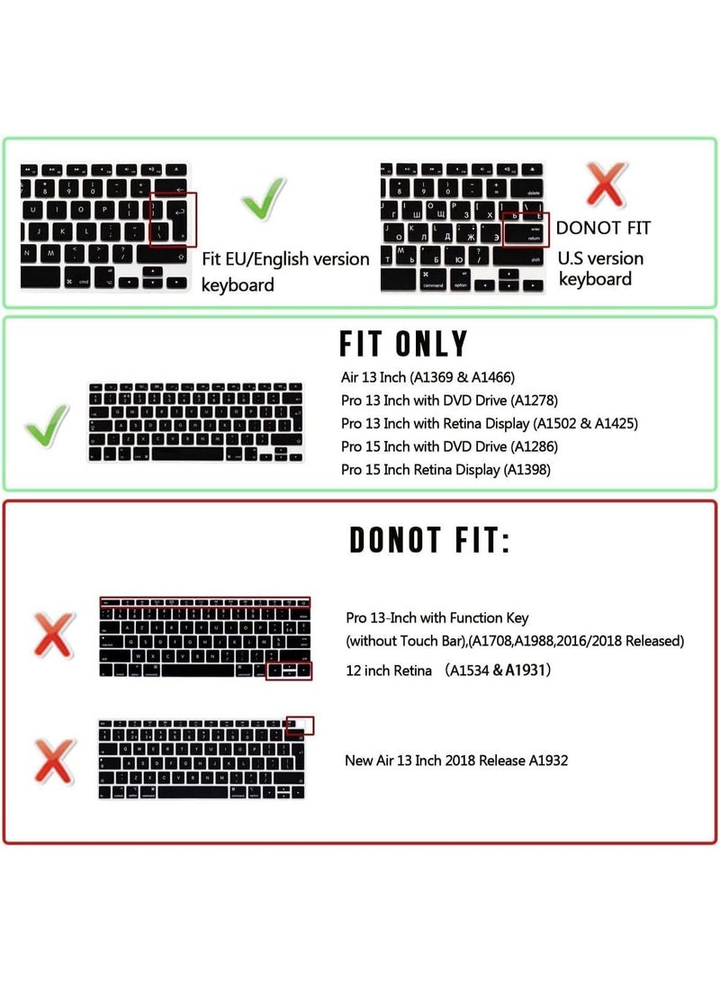 أمم غطاء لوحة مفاتيح عربي/إنجليزي لجهاز MacBook Air 13 وMacBook Pro 13/15/17 (2015 أو أقدم) وiMac بتخطيط المملكة المتحدة – واقي لوحة مفاتيح من السيليكون الأسود، رقيق للغاية، مقاوم للغبار والانسكابات - Image 5