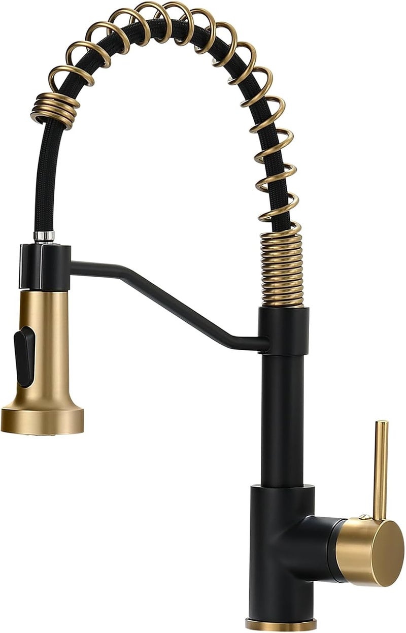 AIMADI Black Faucet Kitchen,Commercial Black Gold Kitchen Faucet Matte Black Modern Single Handle Kitchen Faucet with Pull Down Sprayer for Rv Farmhouse Camper - Image 1