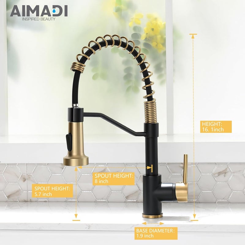 AIMADI Black Faucet Kitchen,Commercial Black Gold Kitchen Faucet Matte Black Modern Single Handle Kitchen Faucet with Pull Down Sprayer for Rv Farmhouse Camper - Image 5