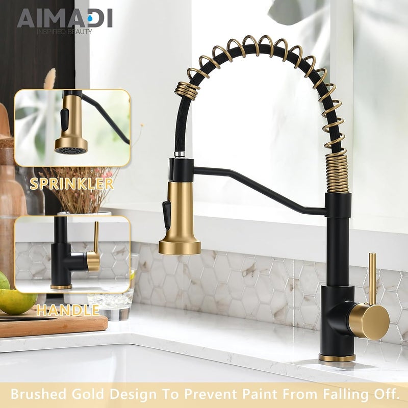 AIMADI Black Faucet Kitchen,Commercial Black Gold Kitchen Faucet Matte Black Modern Single Handle Kitchen Faucet with Pull Down Sprayer for Rv Farmhouse Camper - Image 4