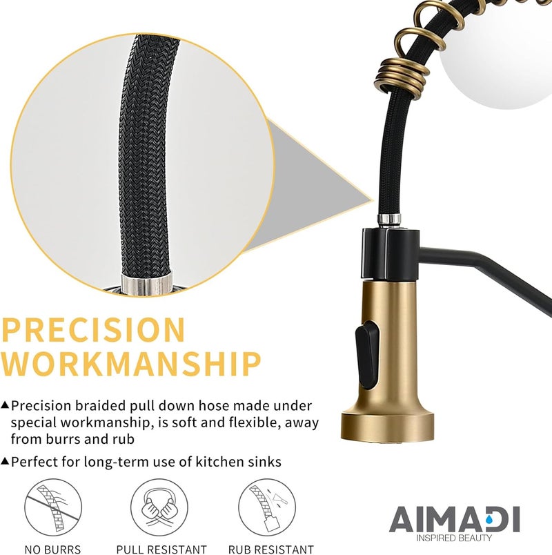 AIMADI Black Faucet Kitchen,Commercial Black Gold Kitchen Faucet Matte Black Modern Single Handle Kitchen Faucet with Pull Down Sprayer for Rv Farmhouse Camper - Image 3