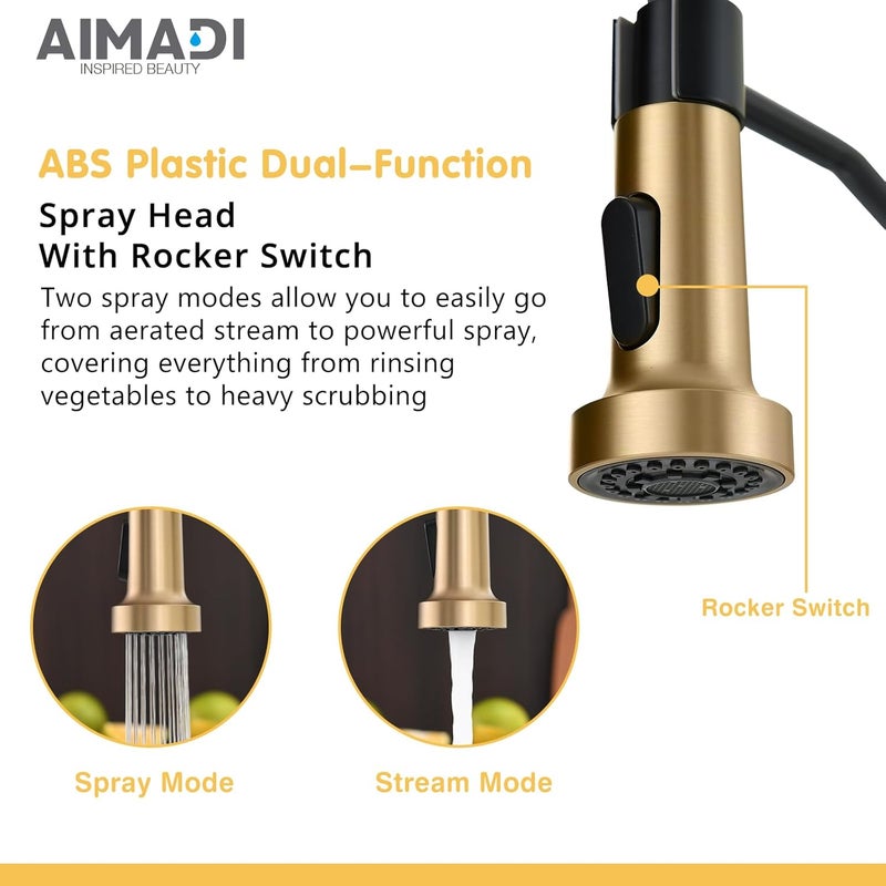 AIMADI Black Faucet Kitchen,Commercial Black Gold Kitchen Faucet Matte Black Modern Single Handle Kitchen Faucet with Pull Down Sprayer for Rv Farmhouse Camper - Image 2
