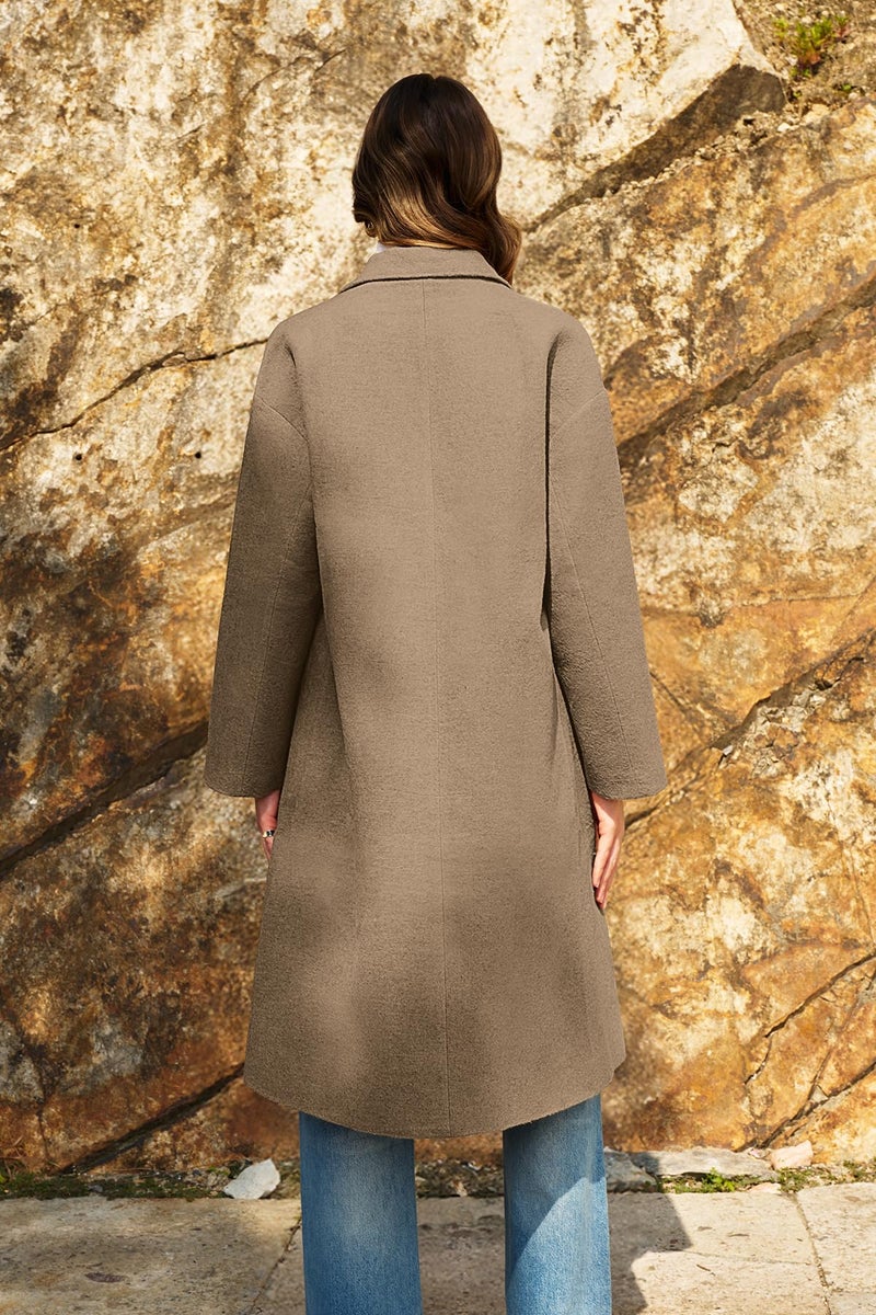 ELLEVEN Long Winter Coats for Women Wool Peacoat Long Sleeve Trench Coat Double Breasted Warm Fall Jackets Casual Outfits Khaki Medium - Image 3
