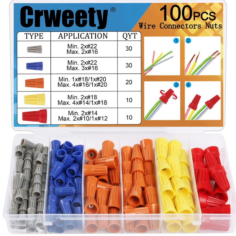 Crweety 100PCS Wire Connectors Nuts Electric Wire Caps Insulating Insert Twist Electrical Wire Connectors Colorful Wire Assortment Nuts for Quick Connection - Image 2
