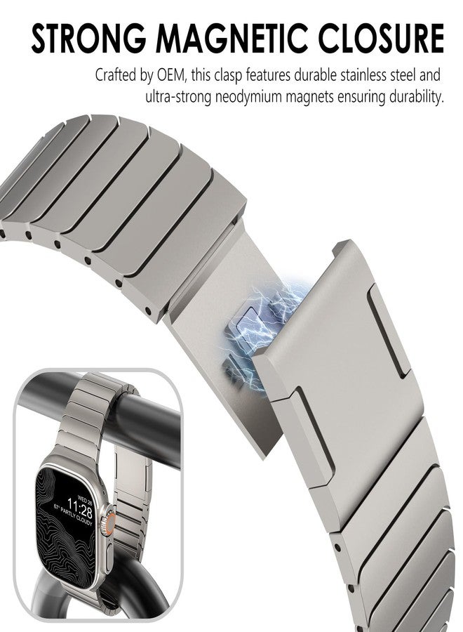 NewWays سوار رابط مغناطيسي NewWays متوافق مع ساعة آبل ألترا 3 2 1 حزام 49mm سلسلة 11 10 46mm 45mm 44mm سلسلة 9 8 7 6 SE 5 4، أساور رابط من الفولاذ المقاوم للصدأ مع إغلاق مغناطيسي، تيتانيوم - Image 3