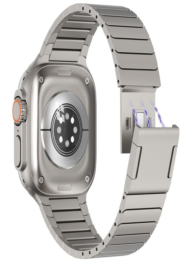 NewWays سوار رابط مغناطيسي NewWays متوافق مع ساعة آبل ألترا 3 2 1 حزام 49mm سلسلة 11 10 46mm 45mm 44mm سلسلة 9 8 7 6 SE 5 4، أساور رابط من الفولاذ المقاوم للصدأ مع إغلاق مغناطيسي، تيتانيوم - Image 1