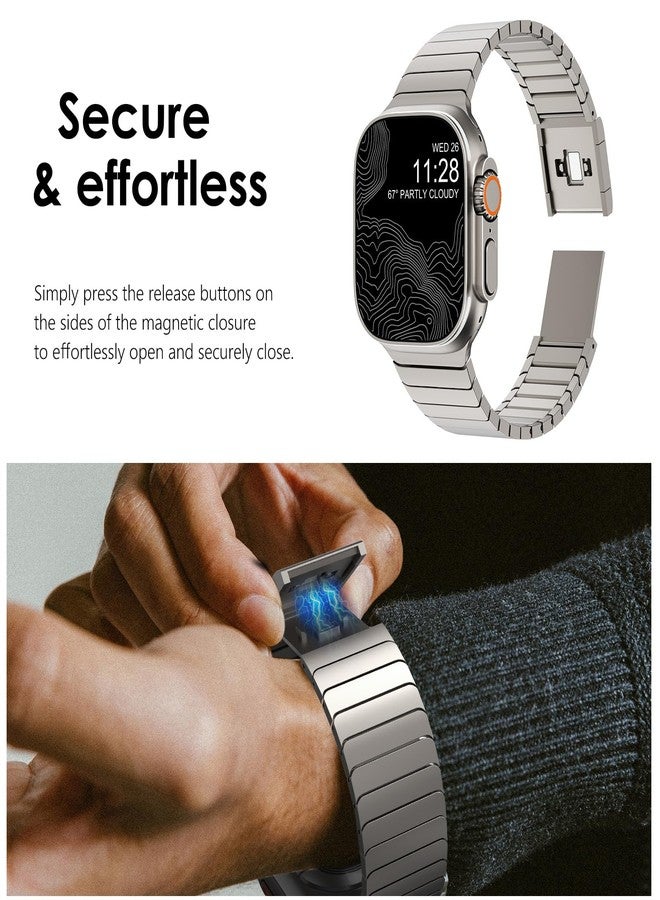 NewWays سوار رابط مغناطيسي NewWays متوافق مع ساعة آبل ألترا 3 2 1 حزام 49mm سلسلة 11 10 46mm 45mm 44mm سلسلة 9 8 7 6 SE 5 4، أساور رابط من الفولاذ المقاوم للصدأ مع إغلاق مغناطيسي، تيتانيوم - Image 4
