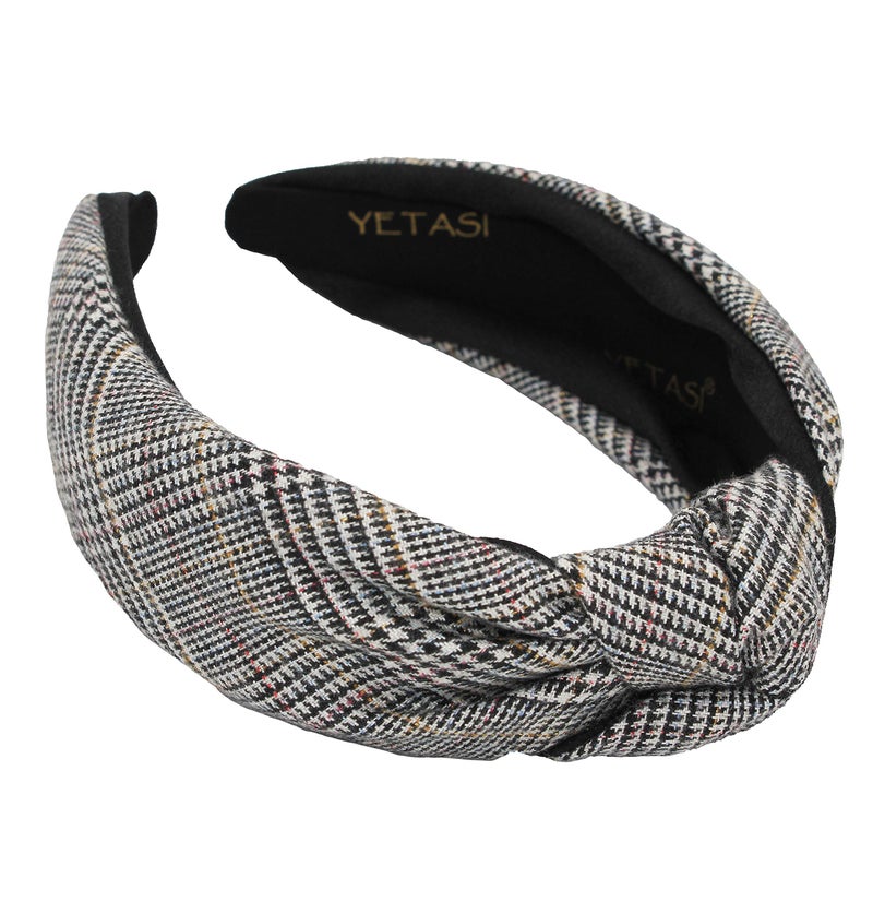 YETASI Black Plaid Headbands for Women Get Compliments Head bands for Womens Hair are Chic Knotted Headband Fashion Designer Top Knot Head bands Girl