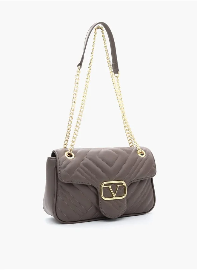 V Italia Quilted Crossbody Bag with Chain Strap and Flap Closure