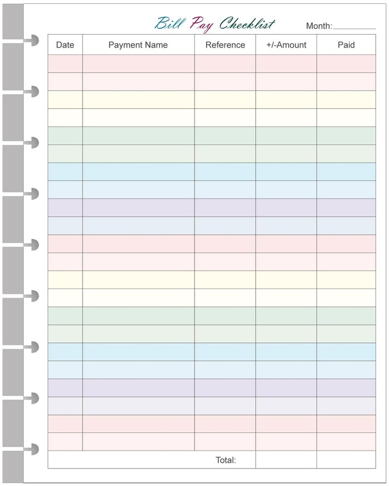 Yaridar Bill Pay Checklist Refills - 50 Sheets/100 Pages Classic Size Colorful Monthly Budget Forms for 9-Disc Happy Planners, 7"x9.25" - Image 1
