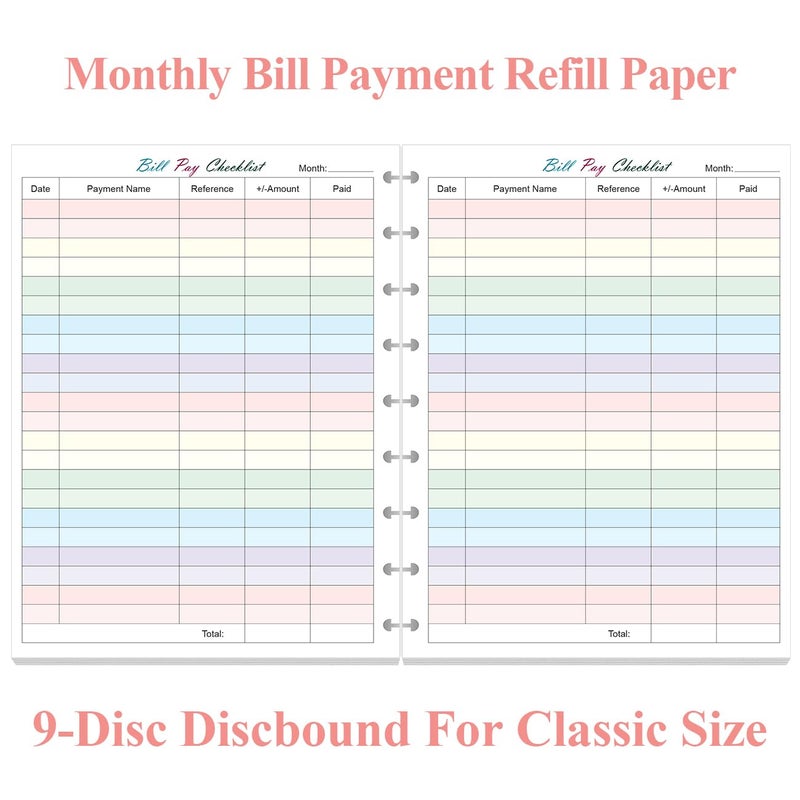 Yaridar Bill Pay Checklist Refills - 50 Sheets/100 Pages Classic Size Colorful Monthly Budget Forms for 9-Disc Happy Planners, 7"x9.25" - Image 2