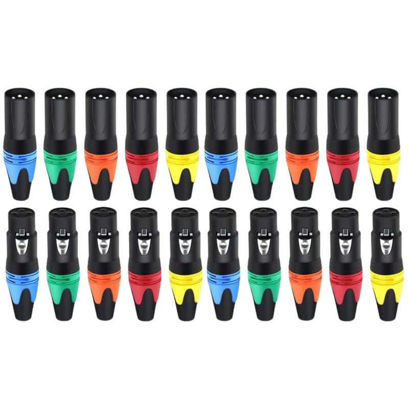 Device Of Urban Infotech موصل XLR 3-دبوس موصل كابل XLR موصل ذكر وأنثى موصل كابل ميكروفون مقبس صوت، موصلات XLR ملونة (عبوة من 20) - Image 1