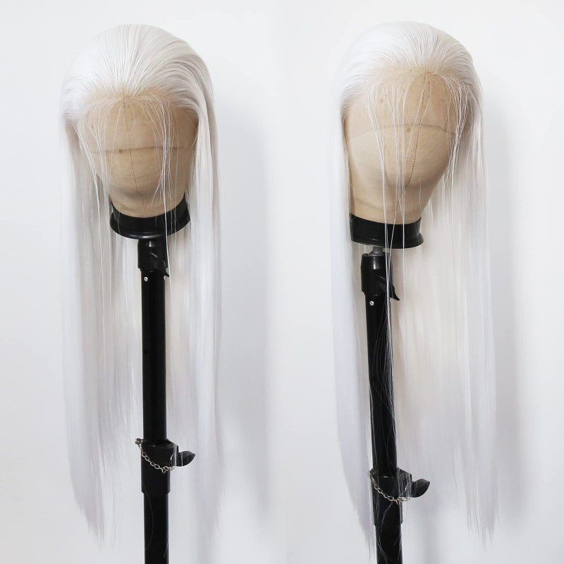 BTWTRY White Synthetic Lace Front Wig - Long Straight Platinum Snow White Lace Front Synthetic Wig - Pre Plucked Natural Hairline - Glueless Heat Resistant Fiber Hair Wig for Fashion Women - Image 5