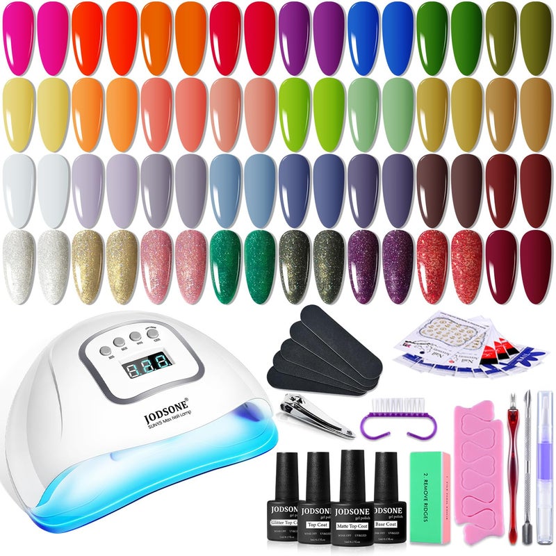 JODSONE Gel Nail Polish Kit with U V Light 32 Colors with Base Coat Matte Glitter Top Coat Gel Nail Set Manicure Salon Tools - Image 1