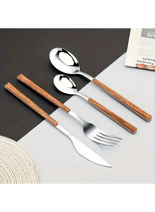 16 Pcs Stainless Steel Cutlery Set With Wood Like Handles For Home Hotel Wedding - Image 3