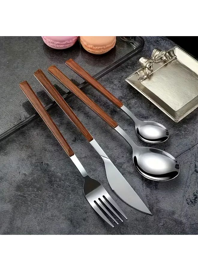 16 Pcs Stainless Steel Cutlery Set With Wood Like Handles For Home Hotel Wedding - Image 2