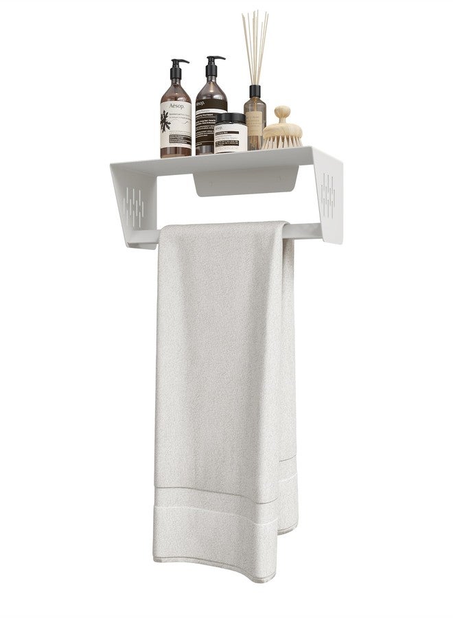 Qeke Bathroom Lavatory Towel Rack, Wall Mount Towel Holder Towel Hanger Shelf with Towel Bar, SUS 304 Stainless Steel Towel Rack for Bathroom and Lavatory, Matte White, 14 Inch - Image 2