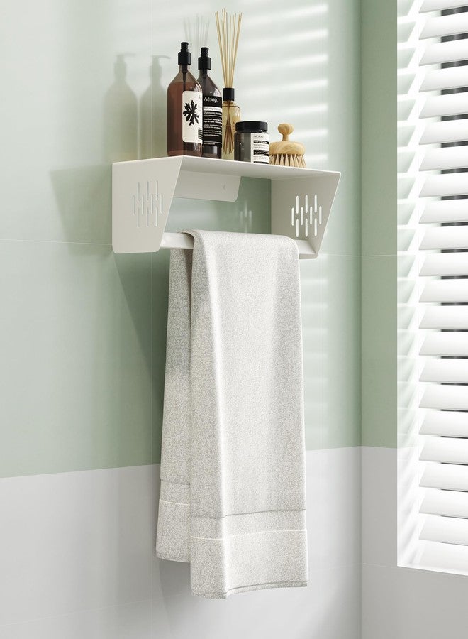 Qeke Bathroom Lavatory Towel Rack, Wall Mount Towel Holder Towel Hanger Shelf with Towel Bar, SUS 304 Stainless Steel Towel Rack for Bathroom and Lavatory, Matte White, 14 Inch - Image 1