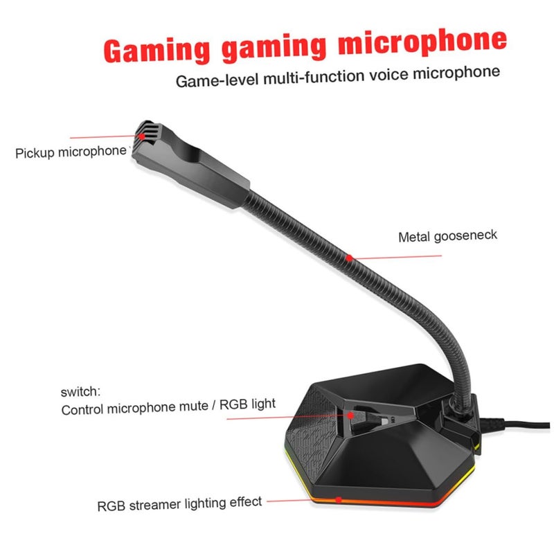 ميكروفون USB قابل للانحناء مع إضاءة RGB للمؤتمرات المرئية والدردشة الصوتية والتسجيل، باللون الأسود - Image 4