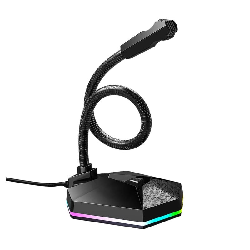 ميكروفون USB قابل للانحناء مع إضاءة RGB للمؤتمرات المرئية والدردشة الصوتية والتسجيل، باللون الأسود - Image 2