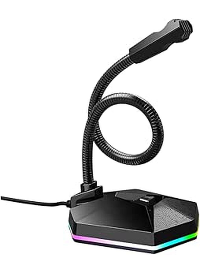 ميكروفون USB قابل للانحناء مع إضاءة RGB للمؤتمرات المرئية والدردشة الصوتية والتسجيل، باللون الأسود - Image 1