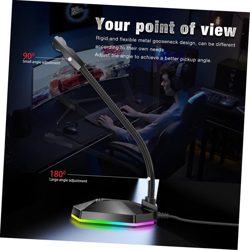 ميكروفون USB قابل للانحناء مع إضاءة RGB للمؤتمرات المرئية والدردشة الصوتية والتسجيل، باللون الأسود - Image 5