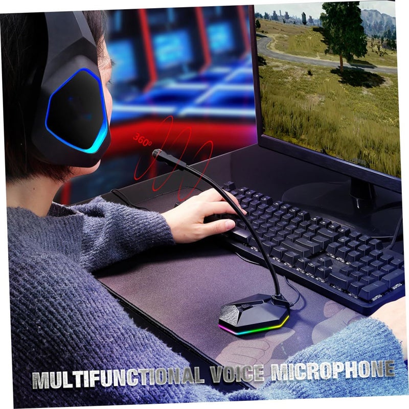 ميكروفون USB قابل للانحناء مع إضاءة RGB للمؤتمرات المرئية والدردشة الصوتية والتسجيل، باللون الأسود - Image 3