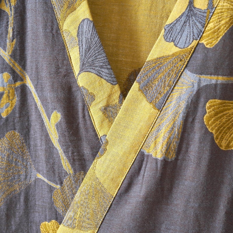 Kimono Robe Purefair 100% Cotton Gauze Ginkgo Leaf Print - Image 4