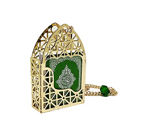 PinMaze Islam Car Rear Mirror Mini Hangers - Islamic Ornament Al-Quran Ramadan Eid Muslim Car Décor Hanging Charm Decor Interior Accessories (Gold - Green) - Image 1