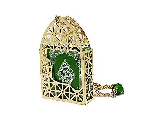 PinMaze Islam Car Rear Mirror Mini Hangers - Islamic Ornament Al-Quran Ramadan Eid Muslim Car Décor Hanging Charm Decor Interior Accessories (Gold - Green) - Image 2