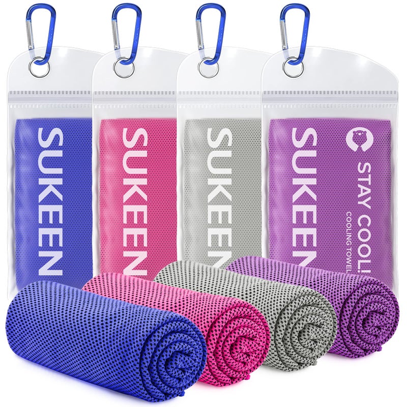 Sukeen 4 Pack Cooling Towels (40"x12"),Ice Towel,Soft Breathable Chilly Towel,Microfiber Towel for Yoga,Sport,Running,Gym,Workout,Camping,Fitness,Workout & More Activities - Image 1