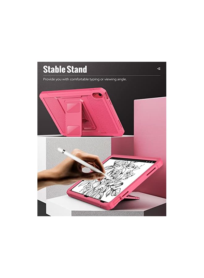 MoKo حافظة MoKo لجهاز iPad 10th Generation 10.9 بوصة 2022، غطاء هجين متين مقاوم للصدمات مع حامل للأطفال وواقي شاشة مدمج لجهاز iPad 10th Generation 2022، يدعم Touch ID، أحمر بطيخ - Image 5