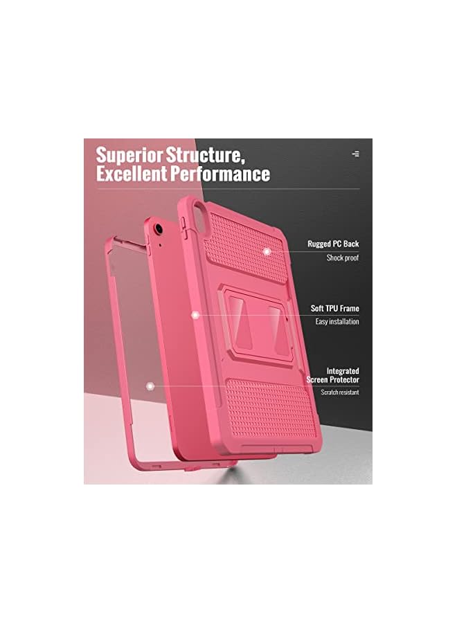 MoKo حافظة MoKo لجهاز iPad 10th Generation 10.9 بوصة 2022، غطاء هجين متين مقاوم للصدمات مع حامل للأطفال وواقي شاشة مدمج لجهاز iPad 10th Generation 2022، يدعم Touch ID، أحمر بطيخ - Image 3