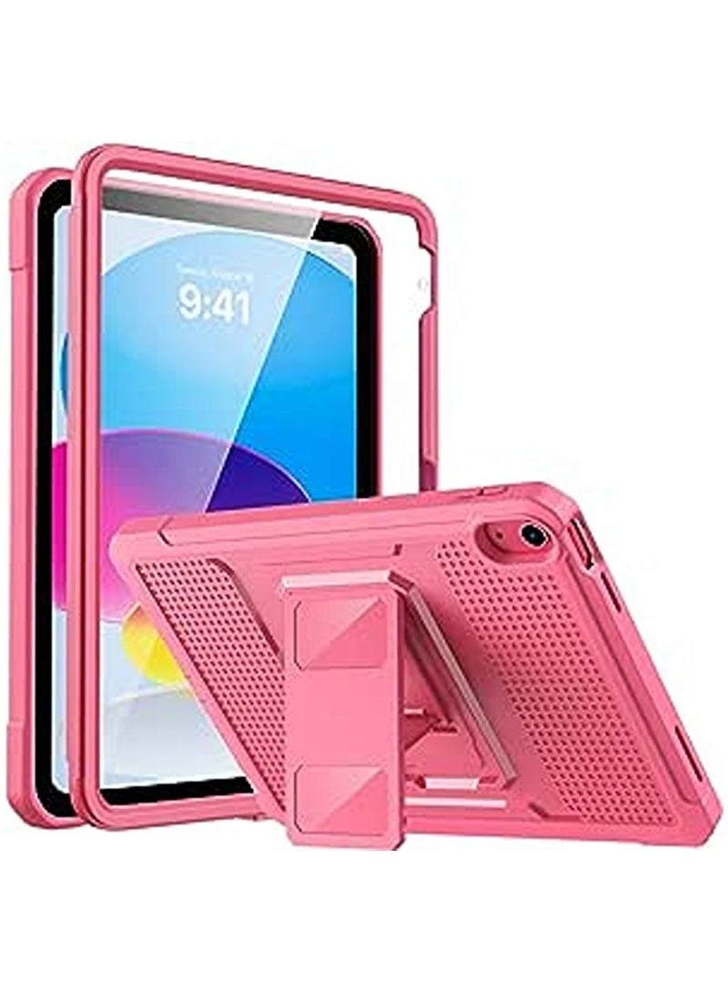 MoKo حافظة MoKo لجهاز iPad 10th Generation 10.9 بوصة 2022، غطاء هجين متين مقاوم للصدمات مع حامل للأطفال وواقي شاشة مدمج لجهاز iPad 10th Generation 2022، يدعم Touch ID، أحمر بطيخ - Image 1