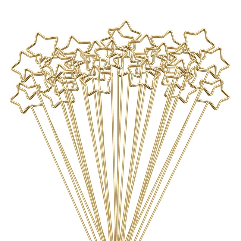 Tinsow 30 Pcs Metal Floral Place Card Holder 134 Inch Flower Picks Clip for Floral Arrangement Golden Gift Card Holder for Wedding and Party Stars