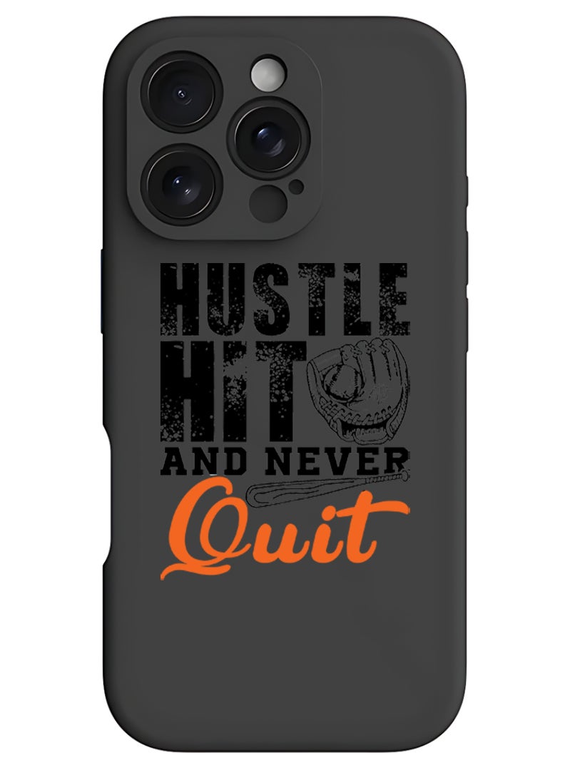 Theodor iPhone 16 Pro Max Black Protective Slim Fit Case Liquid Silicone Cover with Full Body Protection Anti-Scratch Shockproof Case For iPhone - Hustle hit and never quit black - Image 1