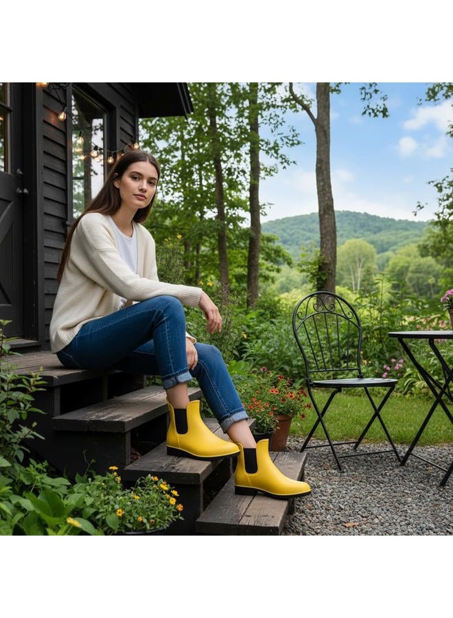 Asgard Women's Ankle Rain Boots Waterproof Chelsea Boots, Yellow 39 (Size 8.5) - Image 2