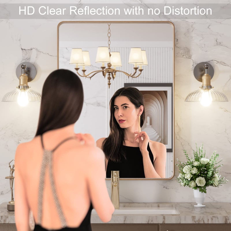 LOAAO 22â€X30â€ Gold Bathroom Mirror, Rounded Rectangle Gold Frame Mirror, Brushed Gold Bathroom Vanity Mirror Wall-Mounted, Anti-Rust, Hangs Horizontally or Vertically - Image 2