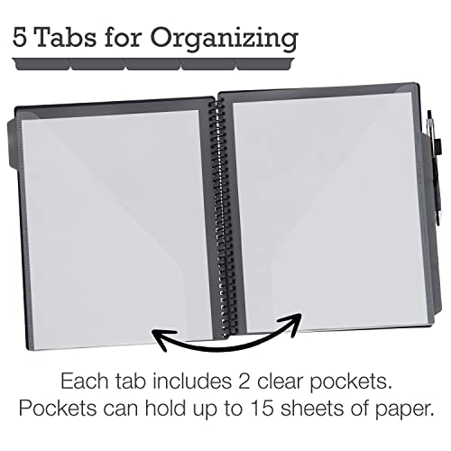 Samsill 10 Pocket Poly Organizer with 5 Dividers, File Folders Letter Size, Refillable Notepad, Customizable Front Cover, Erasable Write-On Tabs, Pen Loop, Plastic Folders with Pockets, Gray - Image 3