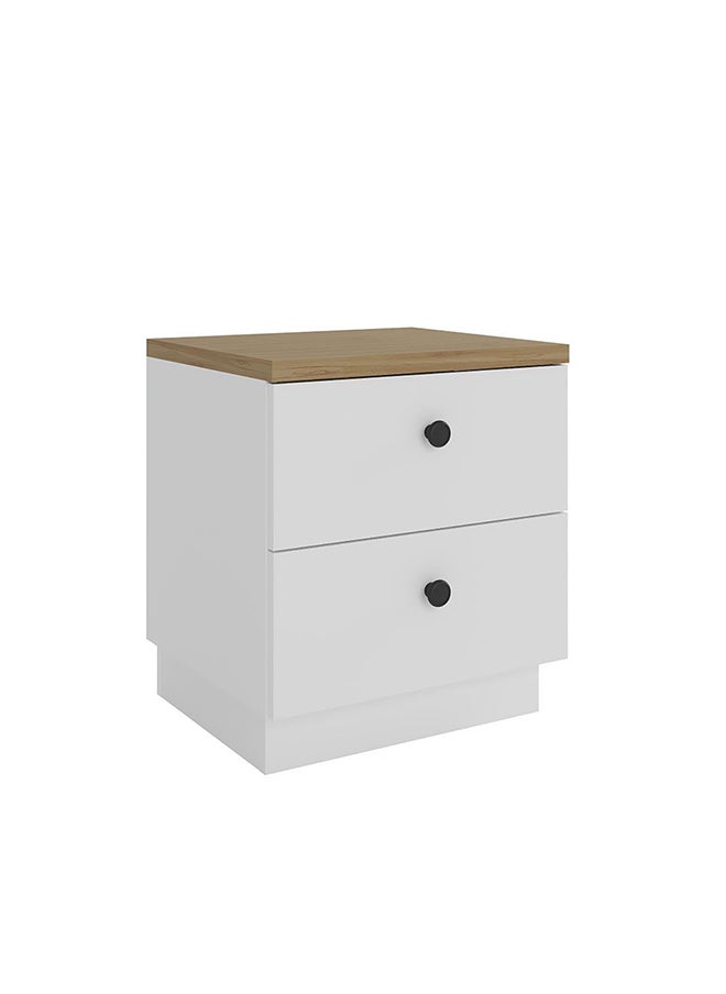 DANUBE HOME Pera 2 Drawer Night Stand Multifunctional Bedside Table Space Saving Nightstand Side Table Modern Design Furniture For Bedroom L 38.5x45x50.5 cm  White/Light Oak  - Image 2