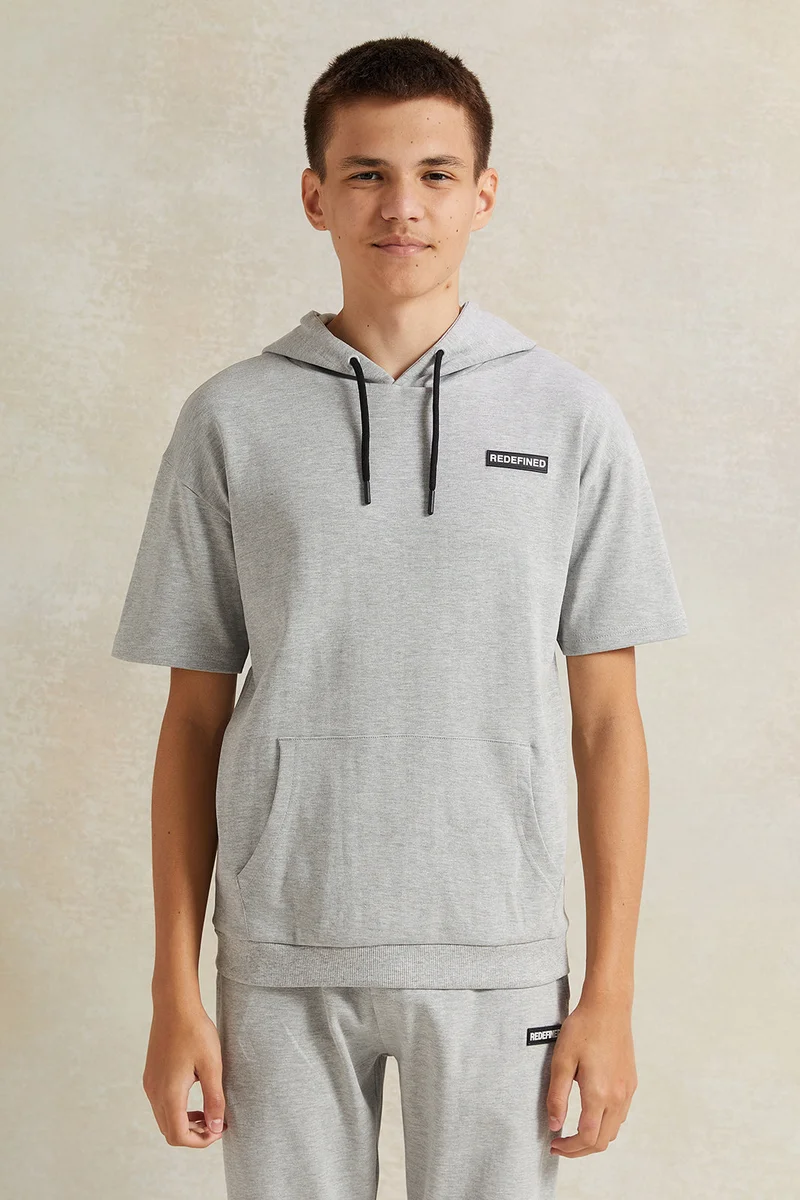 REDTAG Senior Boys Grey Hooded Sweatshirt