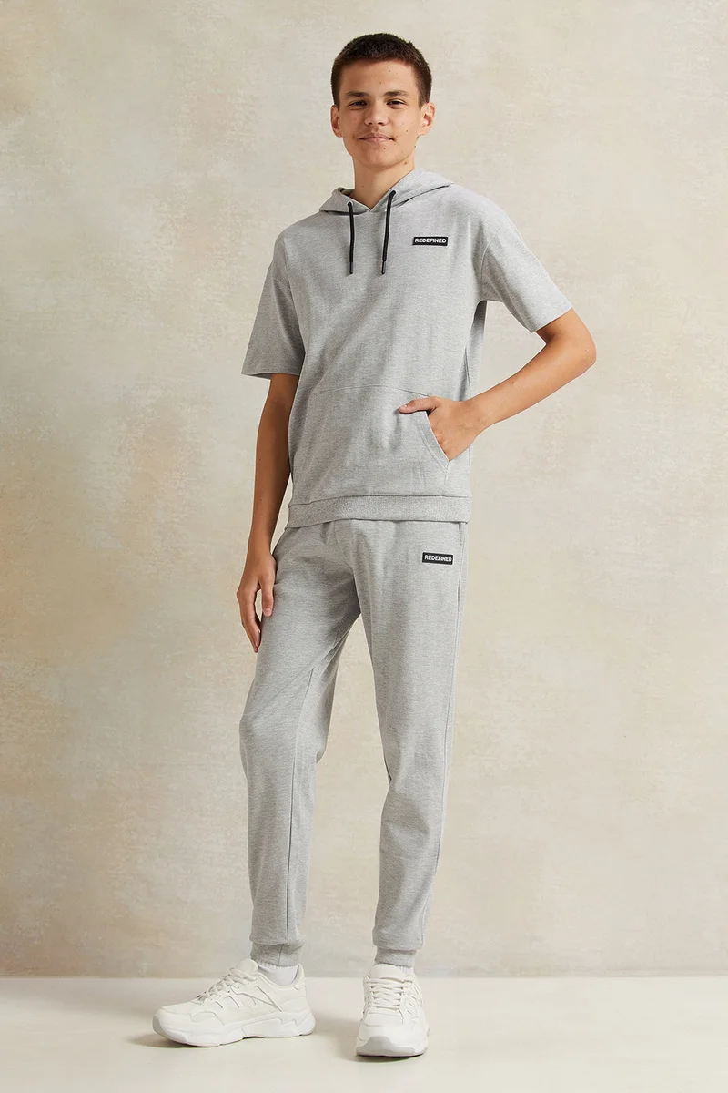 REDTAG Senior Boys Grey Hooded Sweatshirt