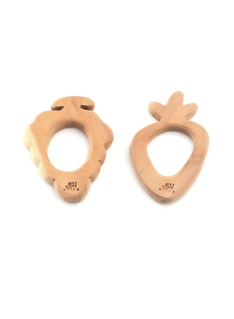 Ariro Neem Wood Teethers for Babies 3M+, Enhances Motor Skills, Antibacterial & Anti-fungal, Grape & Carrot Shapes - Image 1